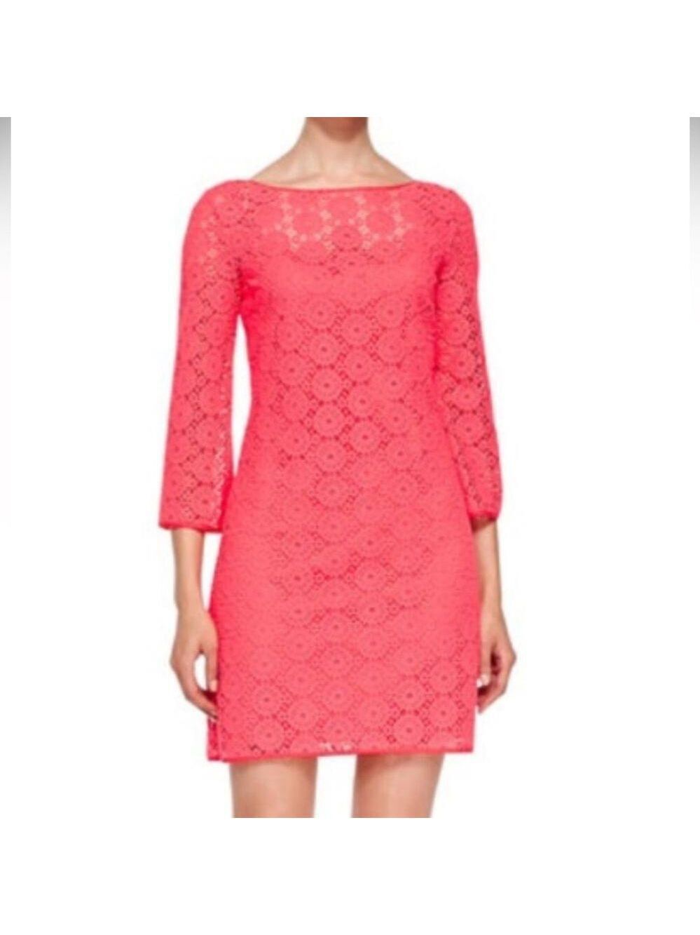 Lilly Pulitzer Topanga Island Coral Breakers Lace Crochet Knit Tunic Dress Sz S